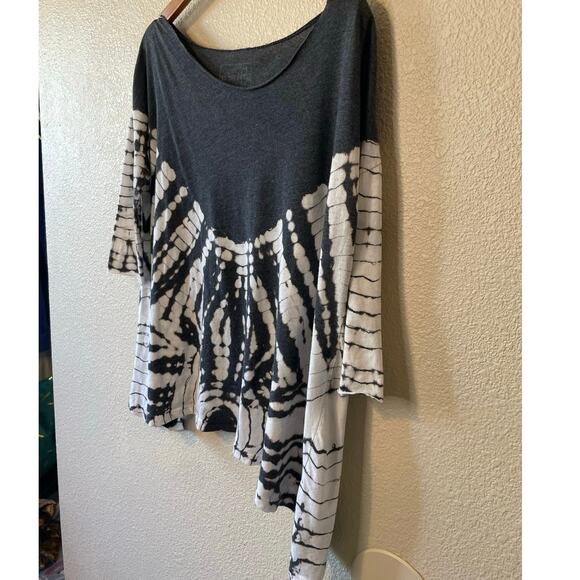 Free People We The Free 3/4 Sleeve Gray & White Tie Dye Relaxed Fit Tee Size XS - Picture 2 of 9